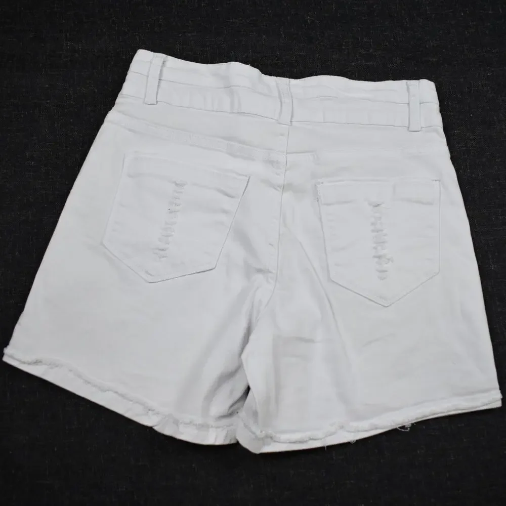 High Rise Distressed Denim Shorts Juniors M White Frayed Jean Cut Off Jorts Y2K